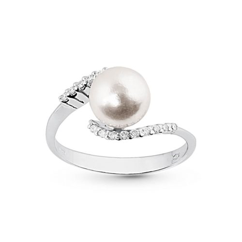 18 kt white gold ring with diamonds and 7.5-8mm sea pearl - AD183-LB