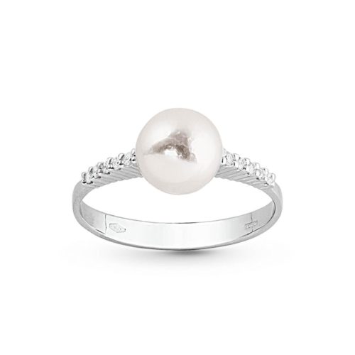 18 kt white gold ring with diamonds and 7-7.5 mm sea pearl - AD188-LB
