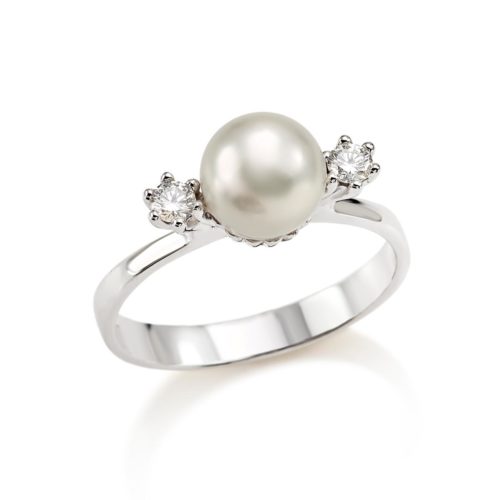 18 kt white gold ring with diamonds and sea pearl 7-7.50 mm - AD375-LB