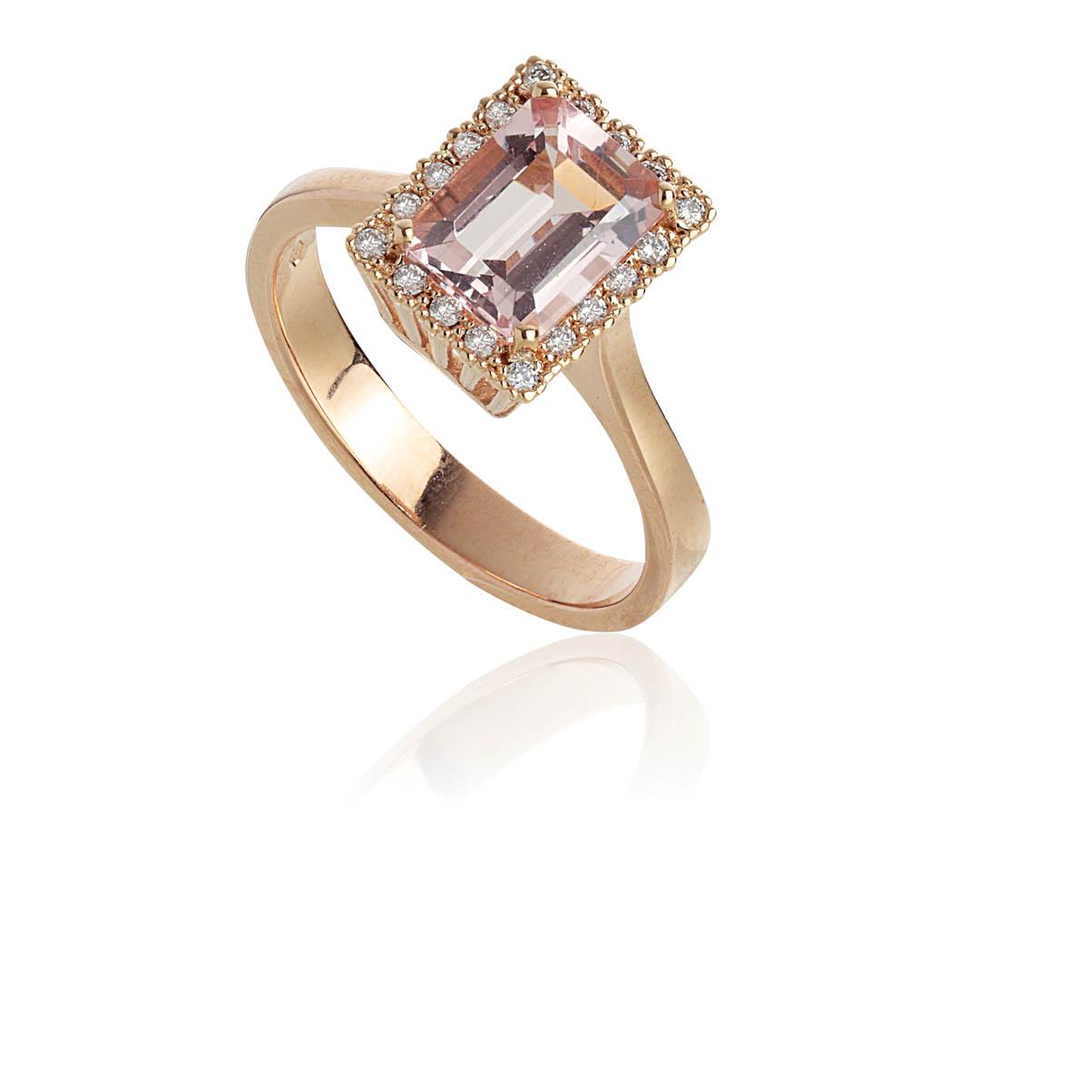 Gold ring with Morganite and Diamonds - AD523/MO-LR