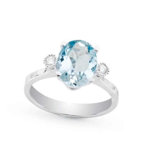 Gold ring with aquamarine and diamonds - AD525-LB