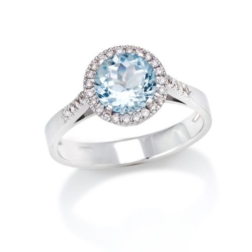 18 kt white gold ring, with aquamarine and diamonds - AD529-LB