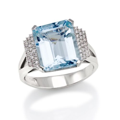 18 kt white gold ring, with aquamarine and diamonds - AD532-LB