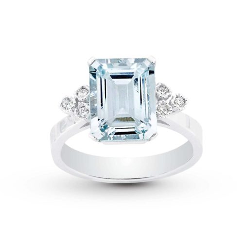 18 kt white gold ring, with aquamarine and diamonds - AD535-LB