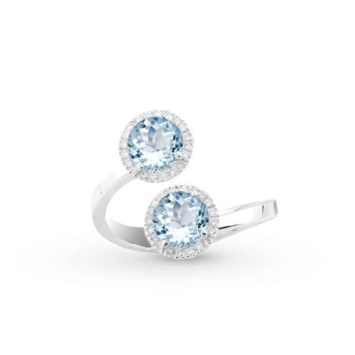 18 kt white gold ring, contrariè with aquamarine and diamonds - AD536-LB