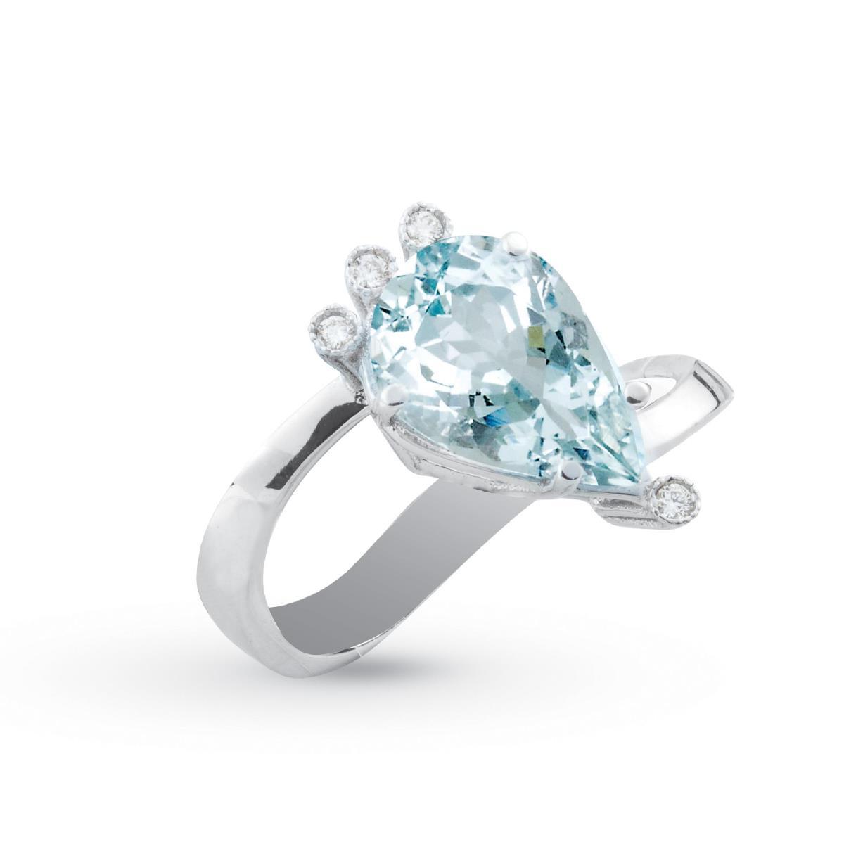 Gold ring with aquamarine and diamonds - AD539-LB