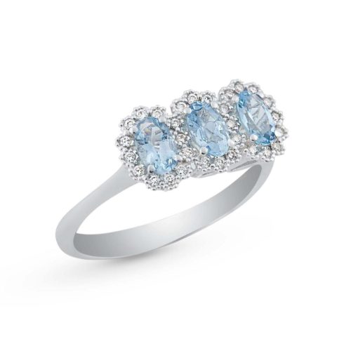 18 kt white gold ring, trilogy with aquamarine and diamonds - AD587/AC-LB