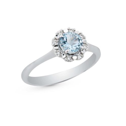 18 kt white gold ring, with aquamarine and diamonds - AD599/AC-4B