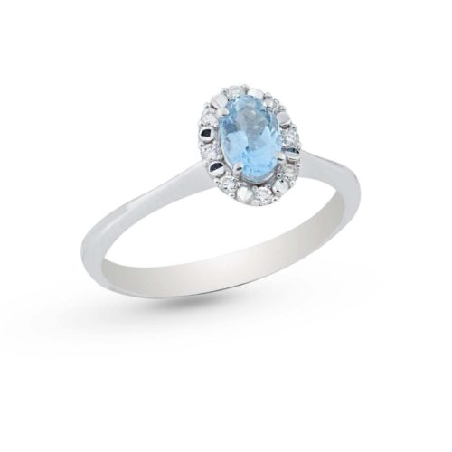 18 kt white gold ring, with aquamarine and diamonds - AD600/AC-4B