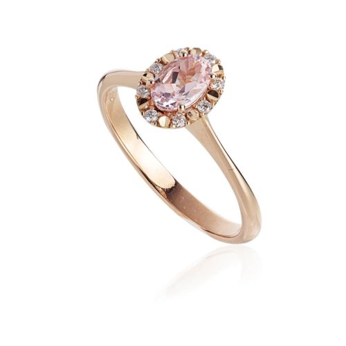 18 kt gold ring, with Morganite and Diamonds - AD600/MO-4R