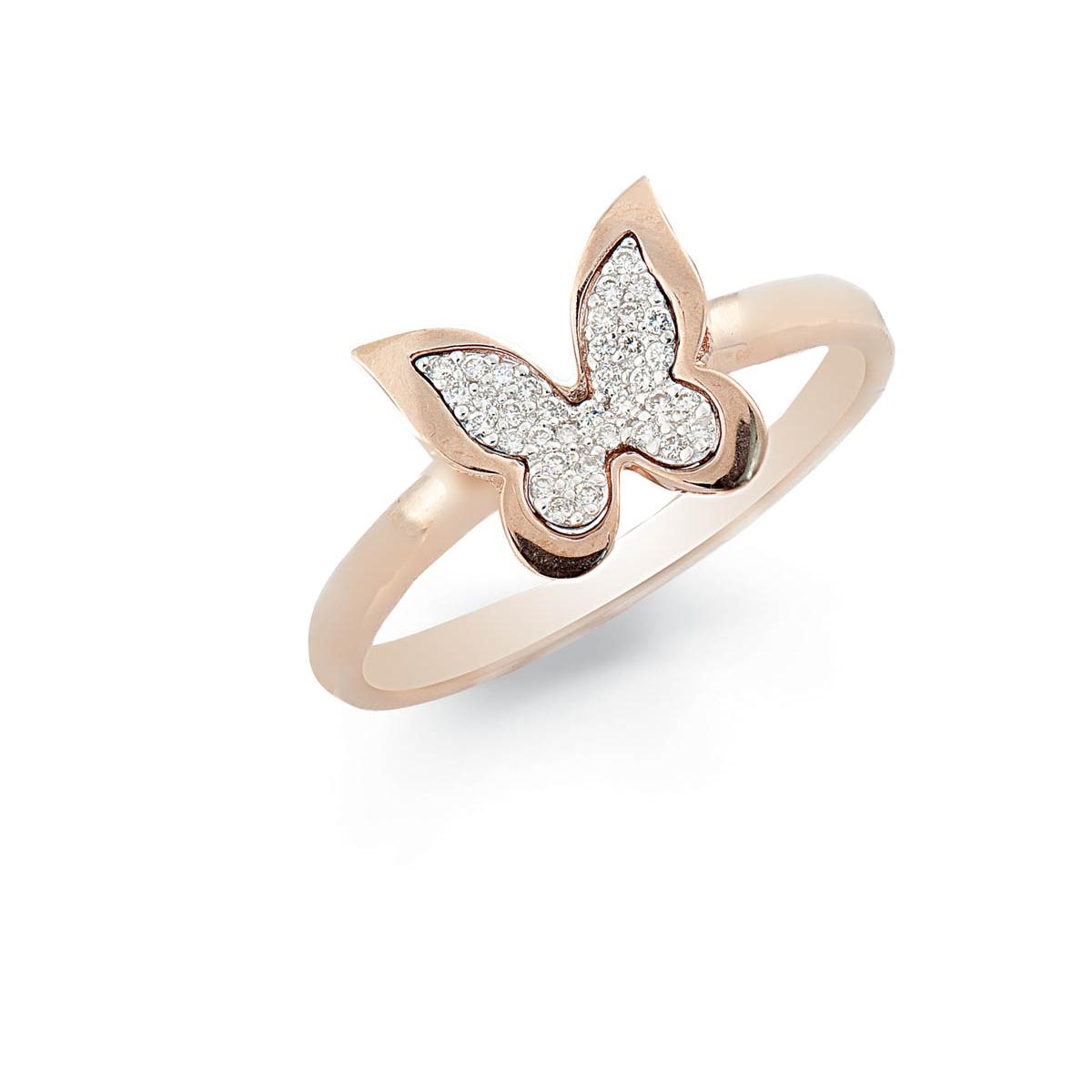 Butterfly ring in 18kt gold with pavé diamonds - AD635
