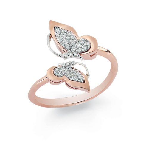 Butterfly ring in 18kt gold with pavé diamonds - AD636