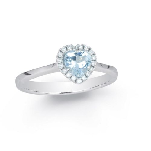 18 kt white gold ring, with heart-shaped aquamarine and diamonds - AD699/AC-LB
