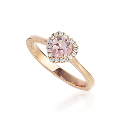 18 kt gold ring, with heart Morganite and Diamonds - AD699/MO-LR