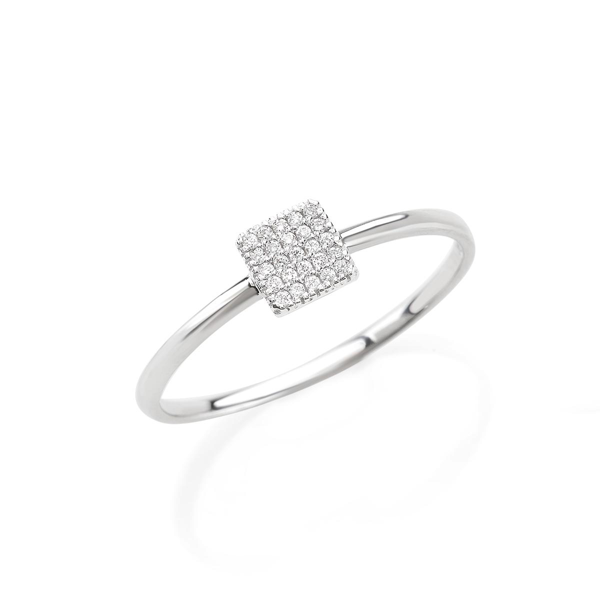 Square 18 kt white gold ring with pavé diamonds - AD705-LB