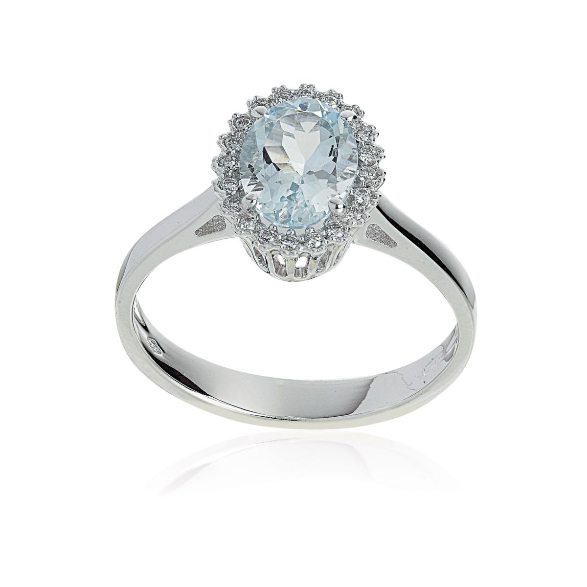 18 kt white gold ring, with aquamarine and diamonds - AD709/AC-LB