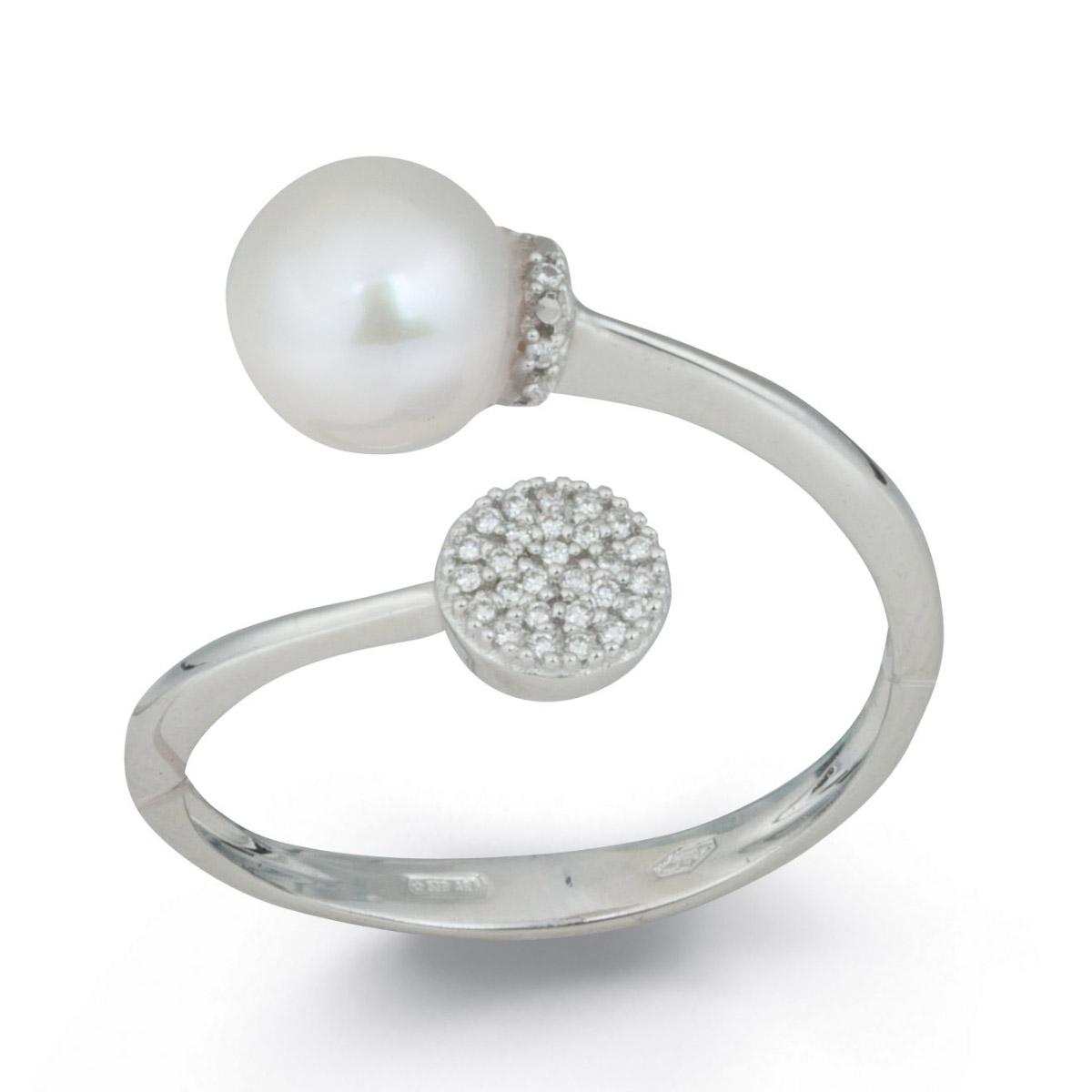 Contrariè ring in 18 kt white gold with diamond pavé circle and 7-7.50mm sea pearl - AD719-4B