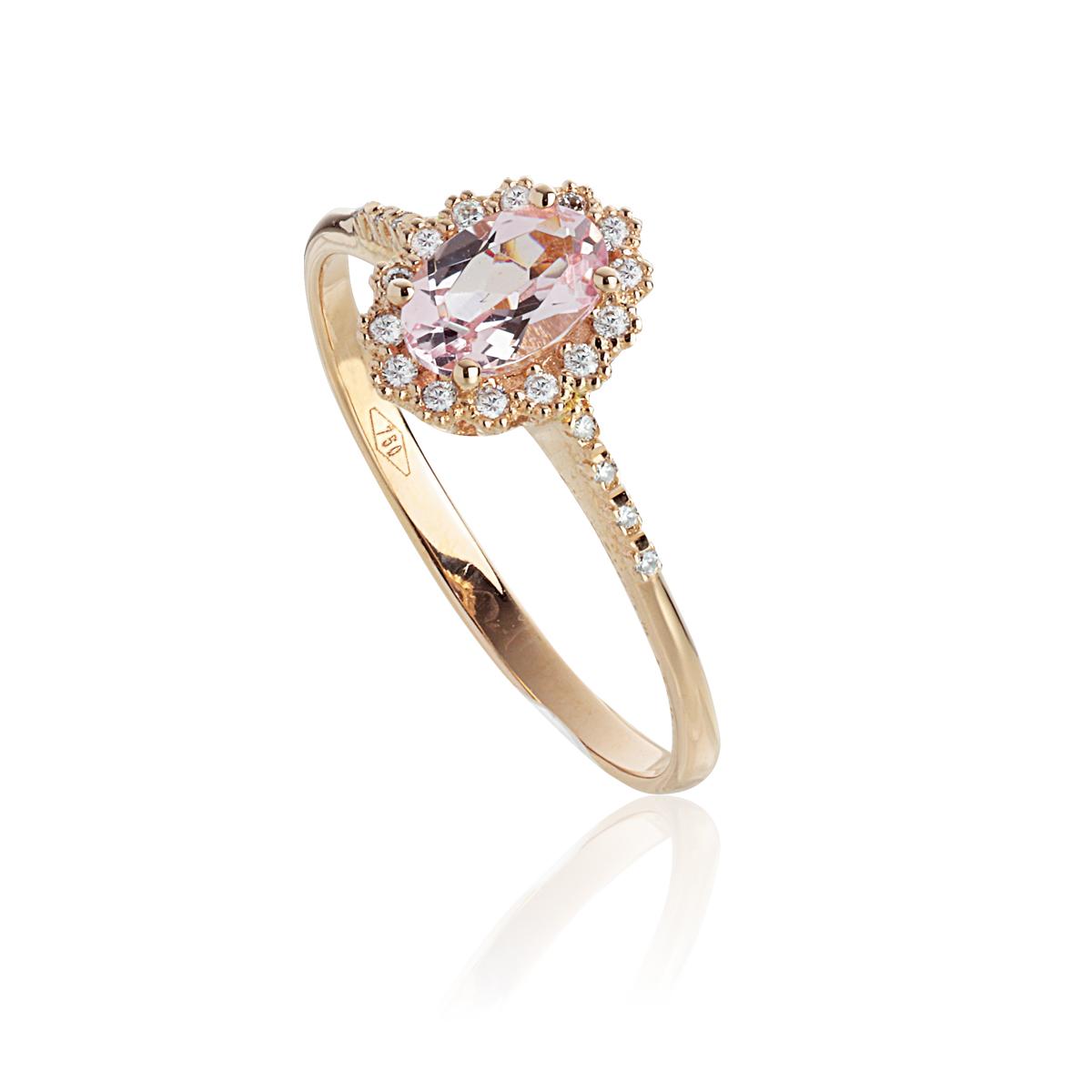 18 kt gold ring, with Morganite and Diamonds - AD777/MO-LR