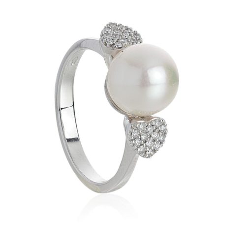 18 kt white gold ring with diamonds and 8.5-9mm sea pearl - AD782-LB