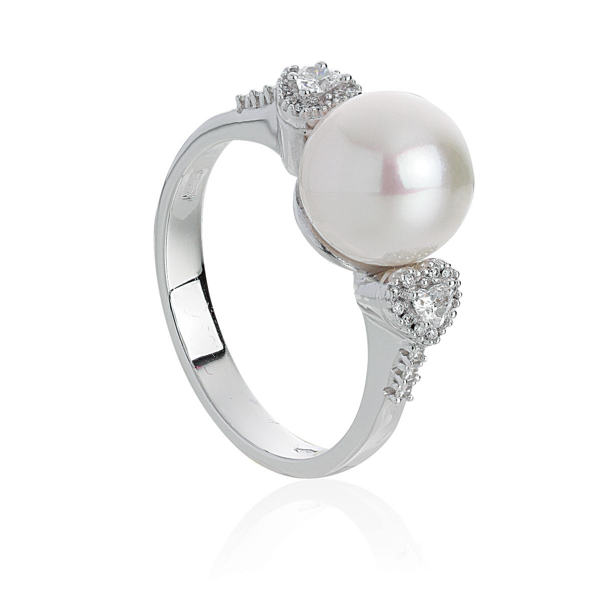 18 kt white gold ring with diamonds and 8.5-9mm sea pearl - AD783-LB