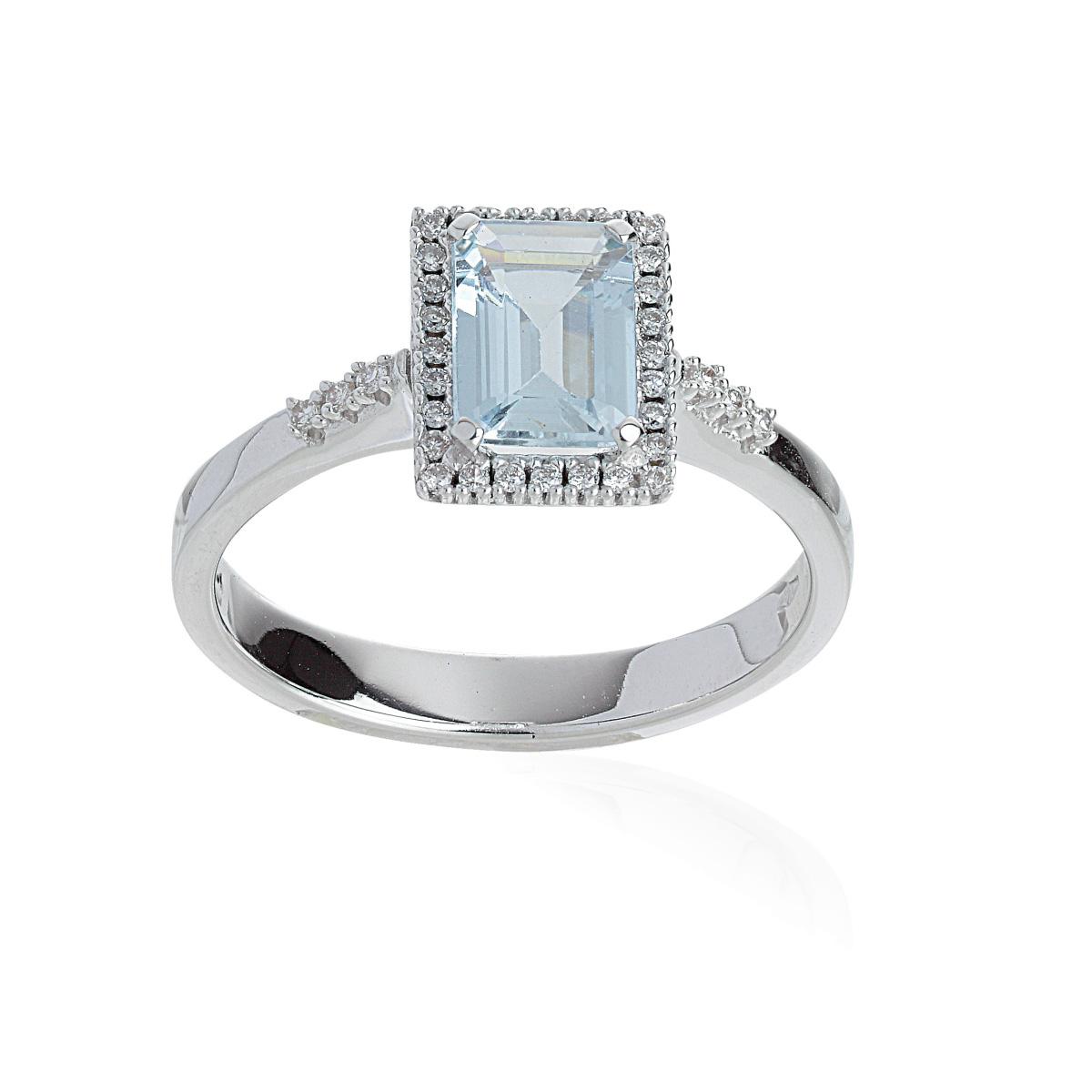 18 kt white gold ring, with aquamarine and diamonds - AD784/AC-LB