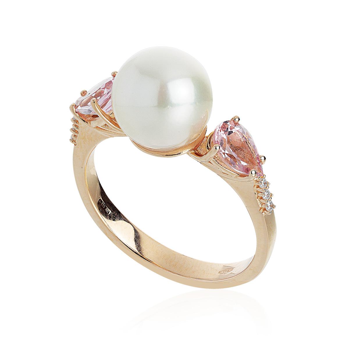 18kt gold ring with sea pearl, morganite and diamonds - AD786/MO-LR