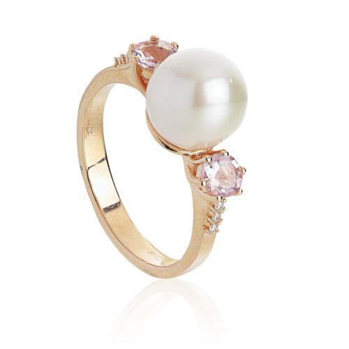 18kt gold ring with sea pearl, morganite and diamonds - AD788/MO-LR