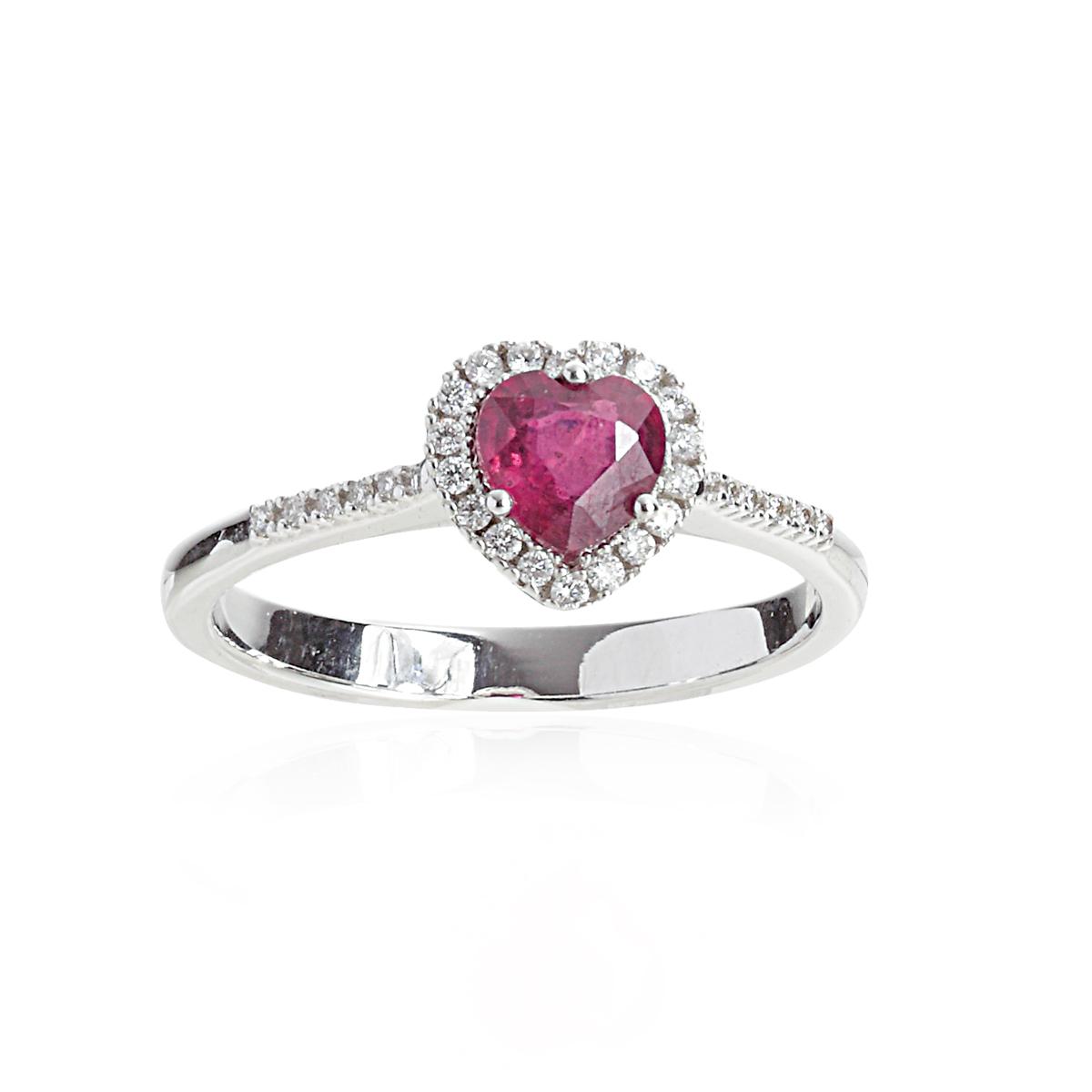 18kt white gold ring with diamonds and heart cut precious stone - AD795