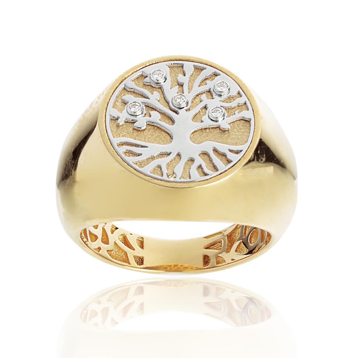18kt gold tree of life ring with diamonds - AD817