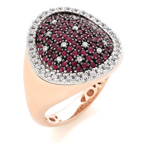 18kt ring with diamonds and precious stones pave - AD826
