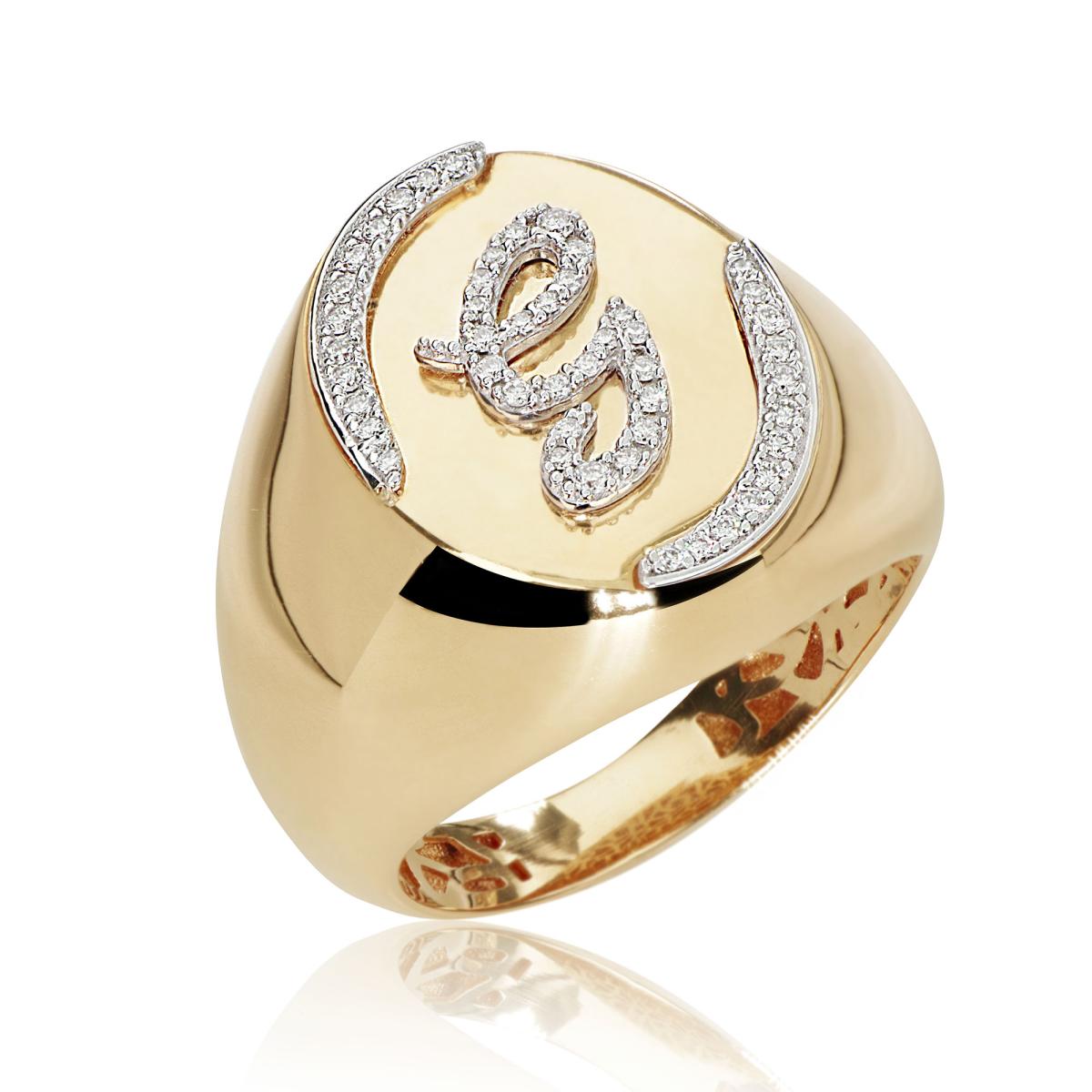Chevalier ring in 18 kt gold, with customizable initial in diamonds - AD894