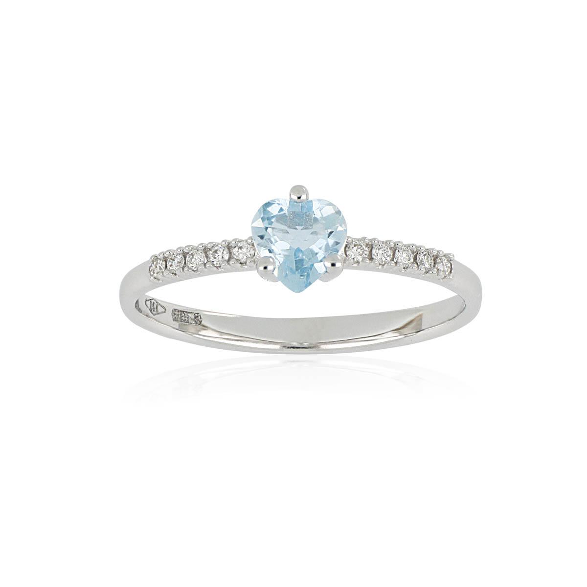 18 kt white gold ring, with heart-shaped aquamarine and diamonds - AD901/AC-LB