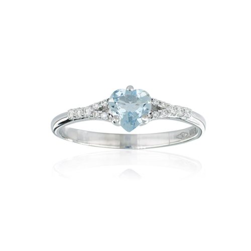 18 kt white gold ring, with heart-shaped aquamarine and diamonds - AD925/AC-LB