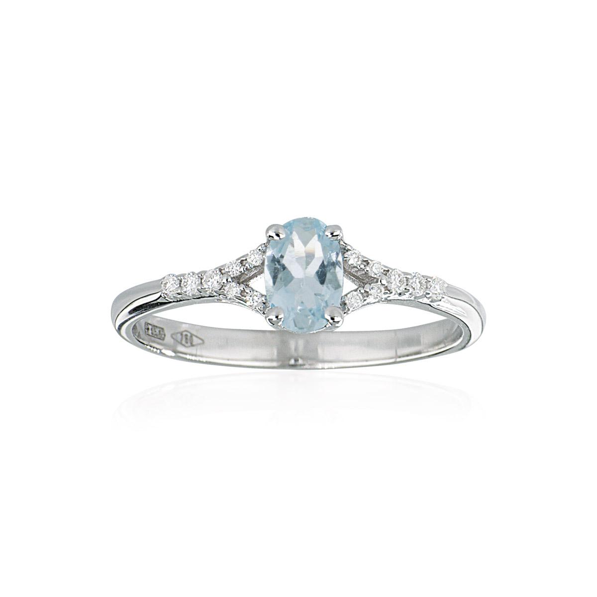 18 kt white gold ring, with aquamarine and diamonds - AD927/AC-LB