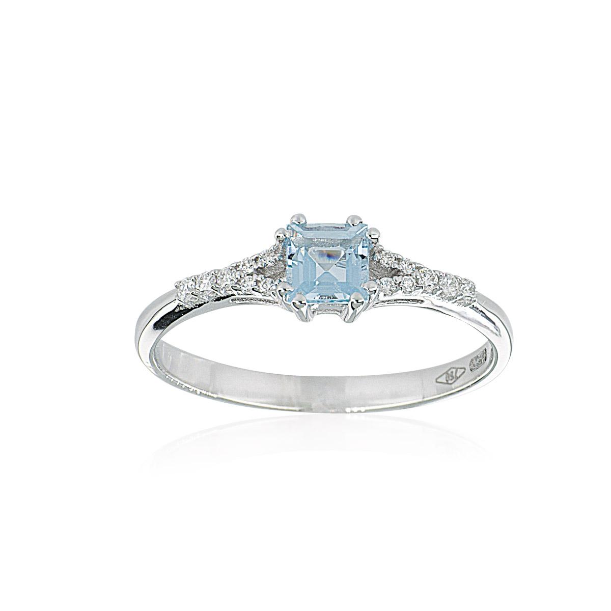 18 kt white gold ring, with aquamarine and diamonds - AD928/AC-LB