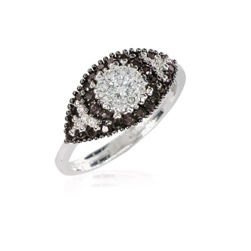 Pavé ring in 18kt white gold with white and black diamonds - AD932/DN-LL
