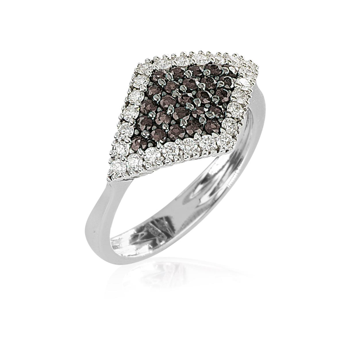 Pavé ring in 18kt white gold with white and black diamonds - AD934/DN-LL
