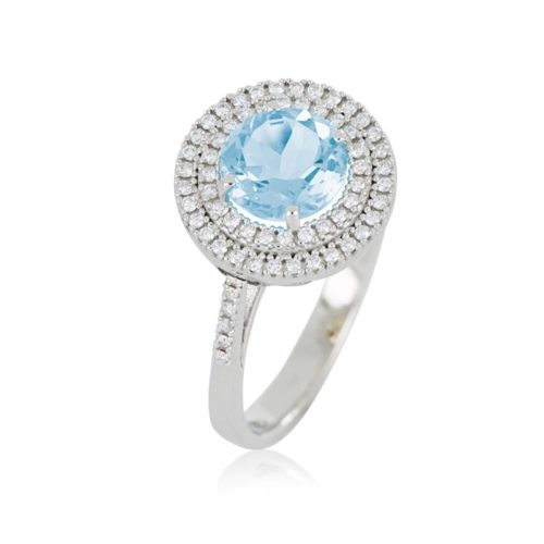 18 kt white gold ring, with aquamarine and diamonds - AD986/AC-LB