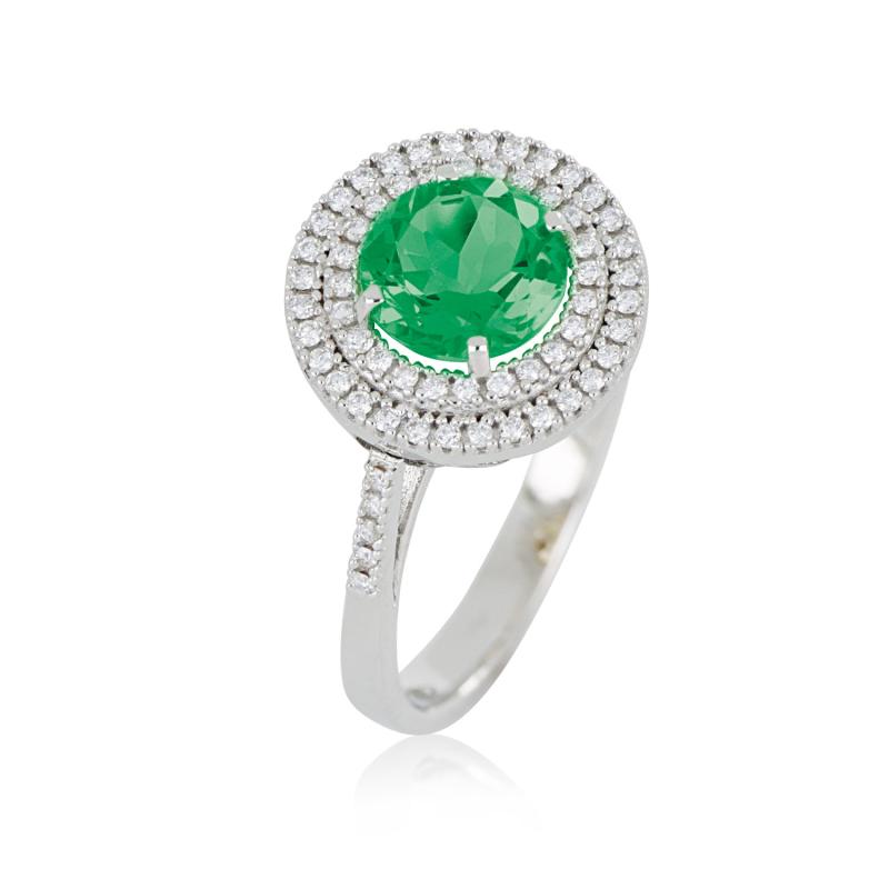 18kt white gold ring with diamonds and natural emerald - AD986/SM-LB