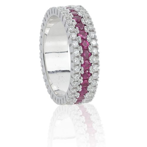Eternity ring with three rows in 18kt gold, with diamonds and precious stones in the center - ADF225