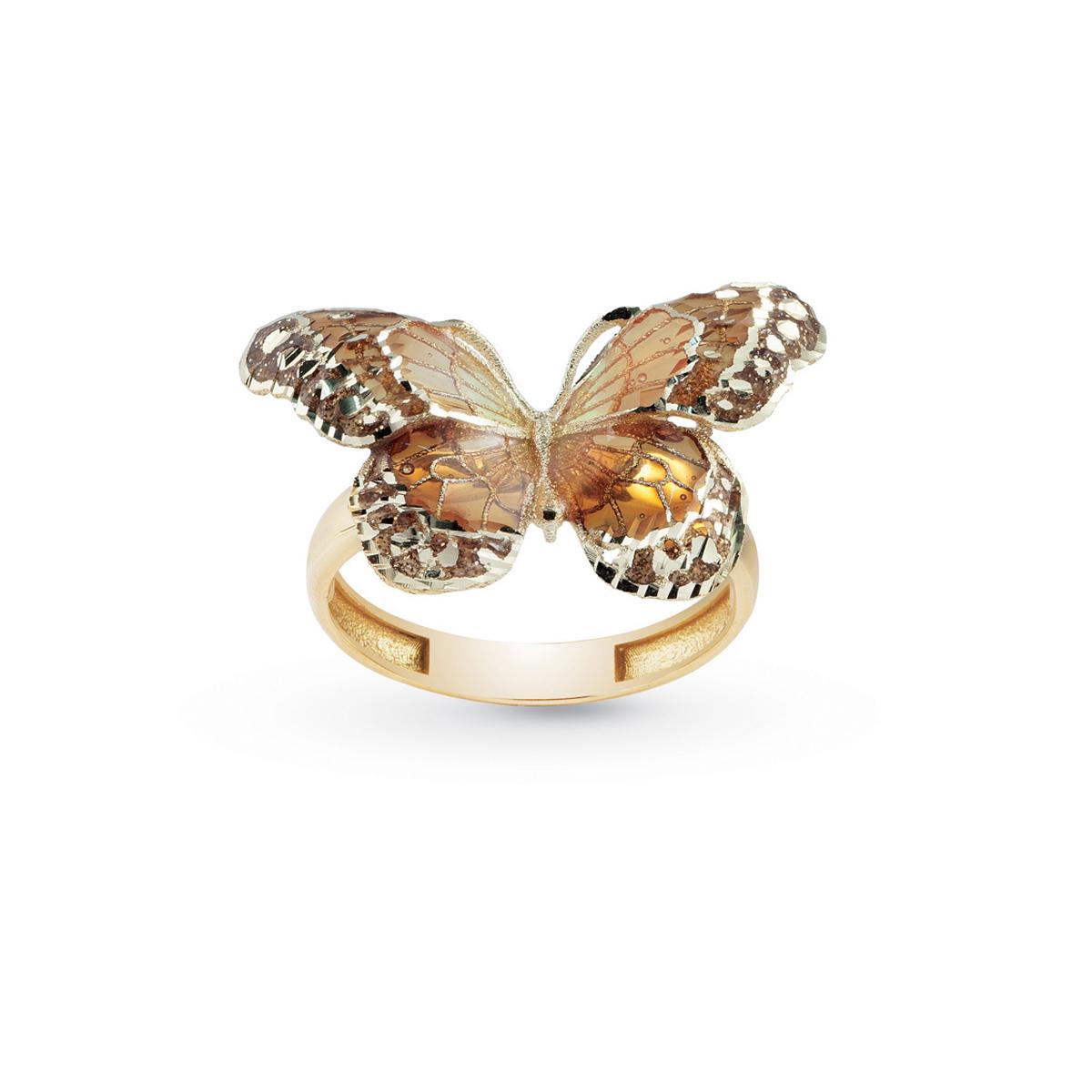Butterfly ring in 18kt yellow gold, cathedral enamel - AE3773-MG