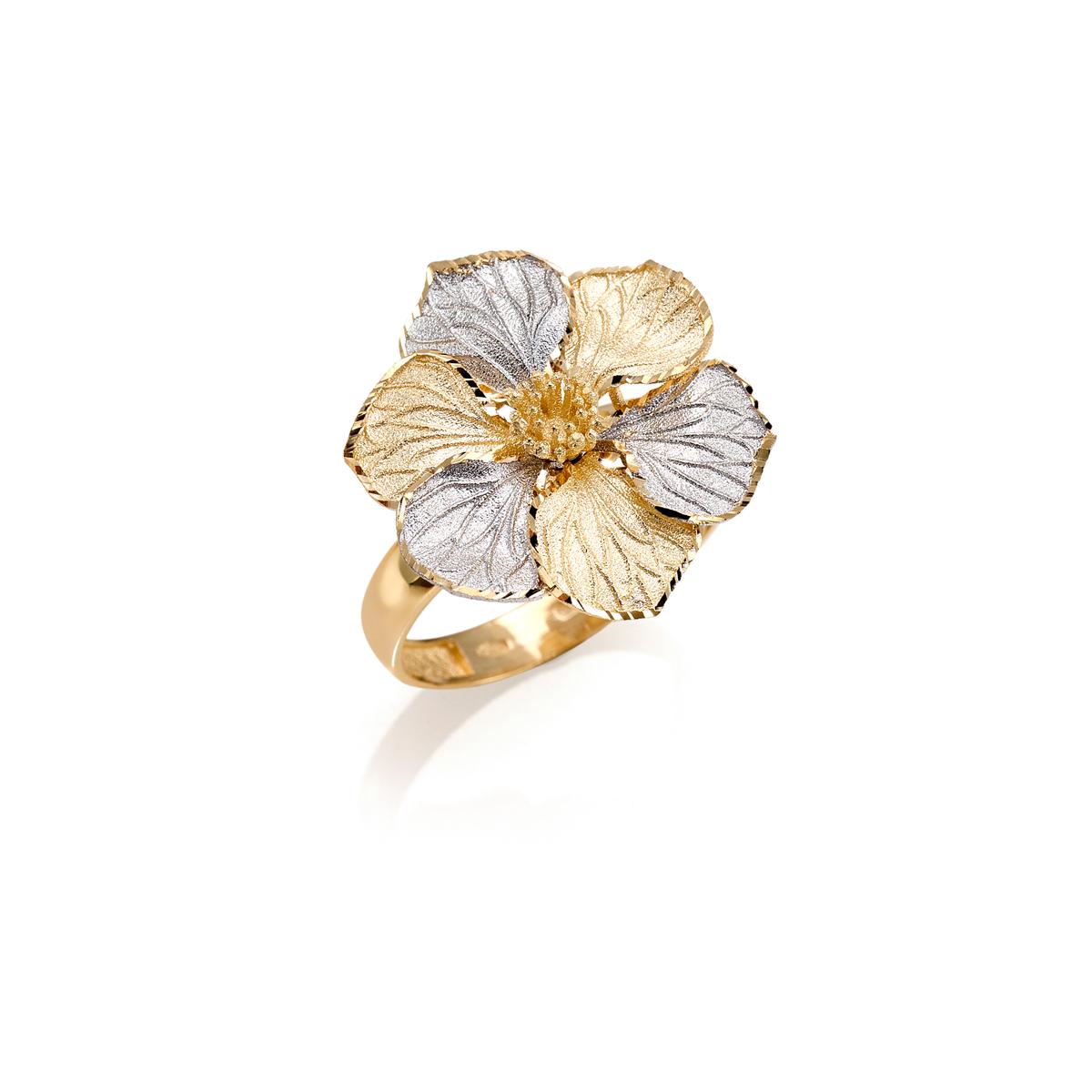 Two-tone satin-finished maple ring in 18kt gold - AE4225-LN