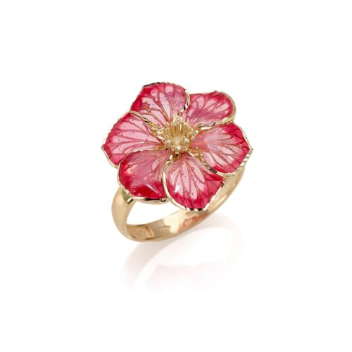 Maple ring in 18kt yellow gold, cathedral enamel - AE4260-MG