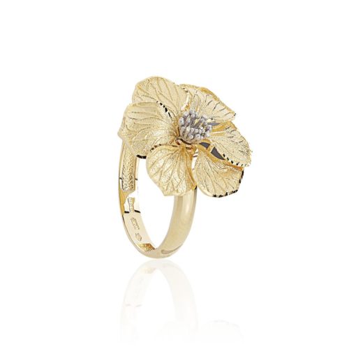 Two-tone satin maple ring in 18kt yellow gold - AE4395