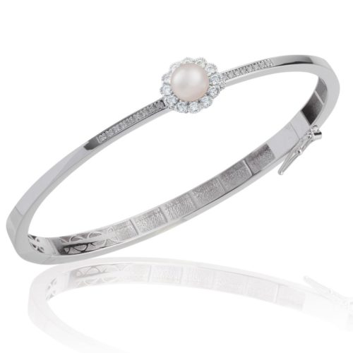 18kt white gold ring with diamonds and sea pearl 5.50-6 mm - BD137-LB