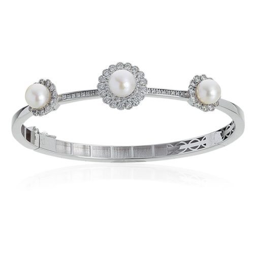 18kt white gold bracelet with diamonds and natural pearls - BD138-LB