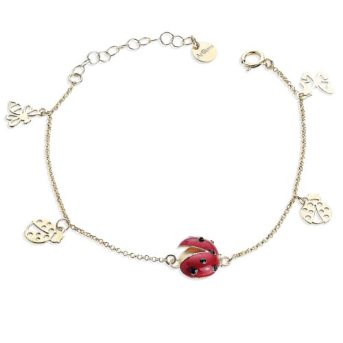 Ladybug chain bracelet in 18kt yellow gold, manual enamel - BEA866-MG