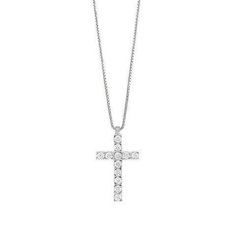18 kt white gold necklace, cross with diamonds - CD116-LB