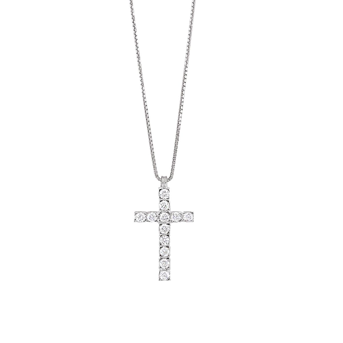 18 kt white gold necklace, cross with diamonds - CD116-LB