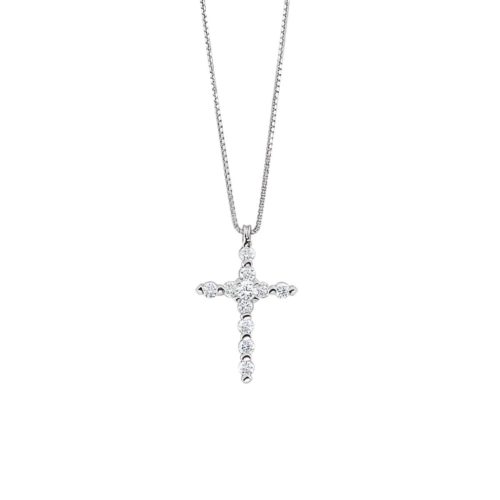 18 kt white gold necklace, cross with diamonds - CD121-LB